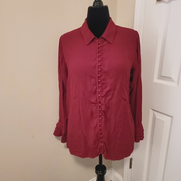 Soft Surroundings Tops - Soft Surroundings Brick Red Poets Button Down Blouse With Tiered Cuff Size 1X